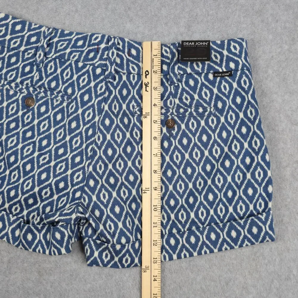NWT Dear John Womens 29 Blue White Diamond Pattern Finnegan Roll Cuff Shorts - Picture 15 of 16